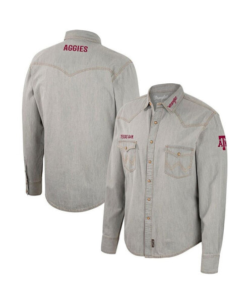 Men's x Wrangler Gray Texas A&M Aggies Cowboy Cut Western Full-Snap Long Sleeve Shirt