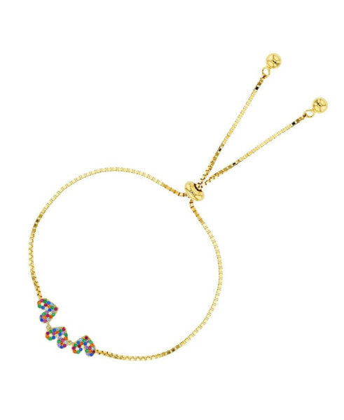 Cubic Zirconia Micro Pave Triple Hearts Adjustable Bolo Bracelet in Sterling Silver (Also in 14k Gold Over Silver)