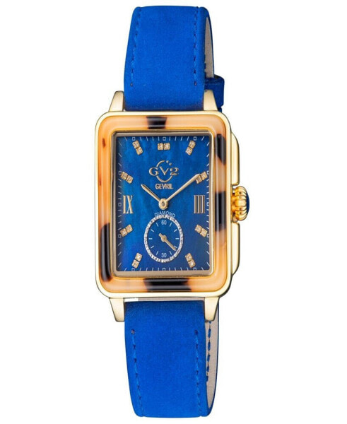 Women's Bari Tortoise Swiss Quartz Italian Blue Leather Strap Watch 34mm