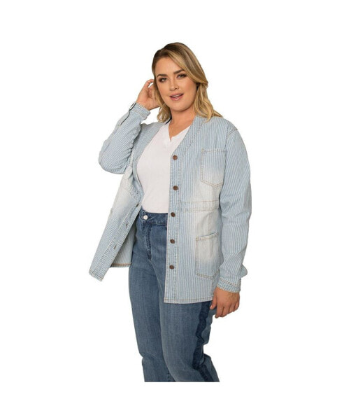 Куртка женская джинсовая полосатая без воротника Standards & Practices
