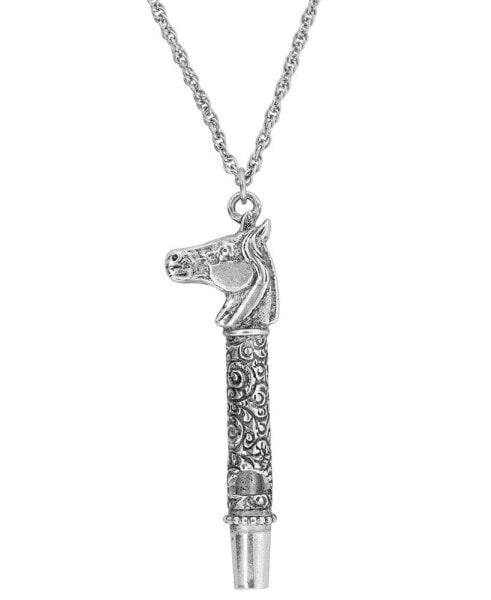 Pewter Horse Head Whistle Necklace 30"