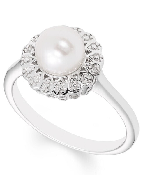 Cultured Freshwater Pearl (7 mm) Diamond Accent Ring in Sterling Silver