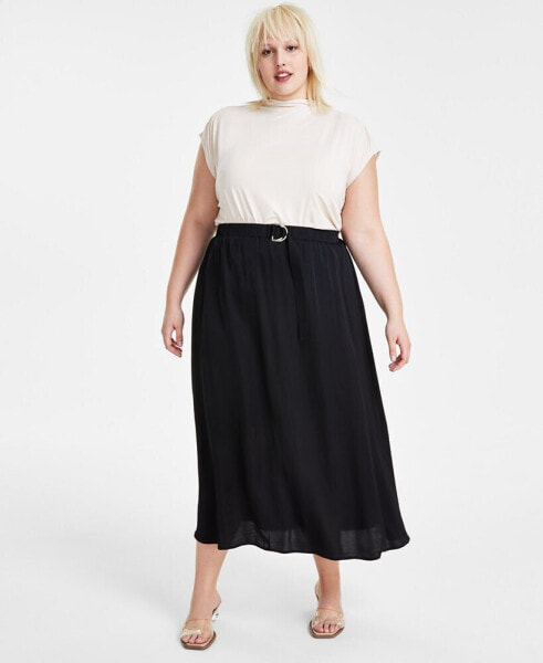 Trendy Plus Size Silky Belted Maxi Skirt, Created for Macy's