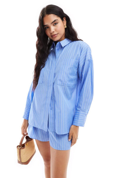 ASOS DESIGN oversized open back shirt co-ord in blue stripe