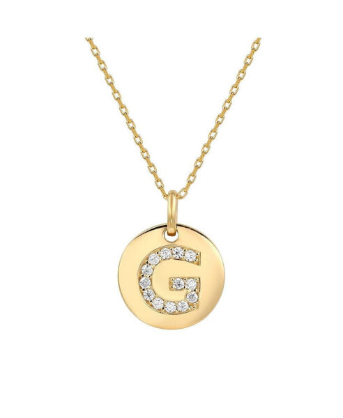 Suzy Levian Sterling Silver Cubic Zirconia Letter "G" Initial Disc Pendant Necklace