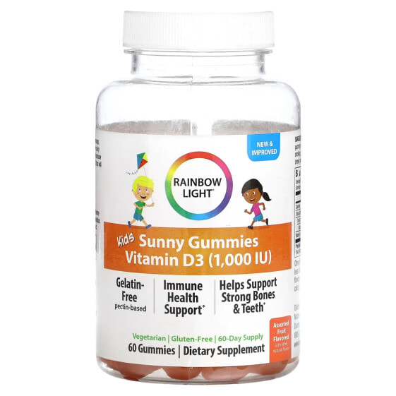 Rainbow Light, Kid's Sunny, жевательные мармеладки, витамин D3, фруктовое ассорти, 1000 МЕ, 60 жевательных таблеток