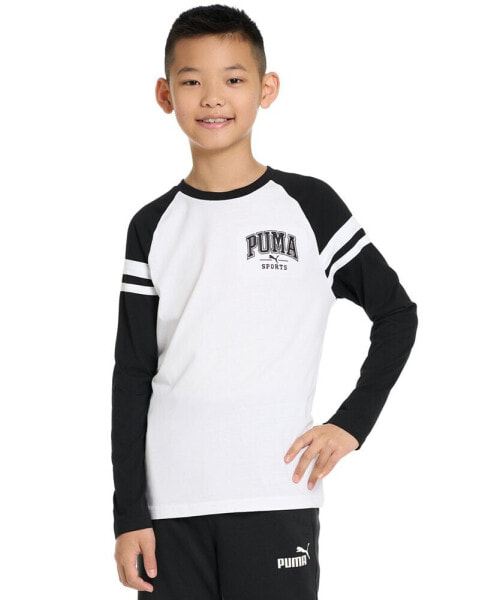 Big Boys Squad Raglan Sleeve Taped Long-Sleeve T-Shirt