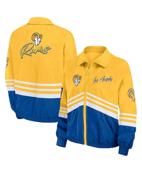 Women's Gold Distressed Los Angeles Rams Vintage-Like Throwback Windbreaker Full-Zip Jacket