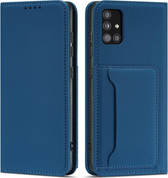 Hurtel Magnet Card Case etui do Samsung Galaxy A12 5G pokrowiec portfel na karty kartę podstawka niebieski