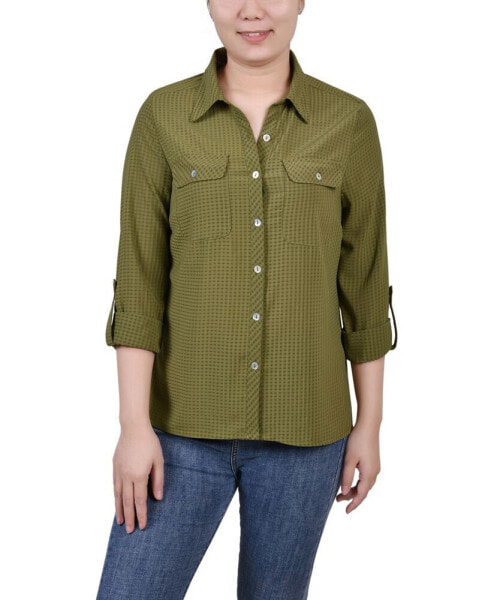 Women's 3/4 Sleeve Windowpane Blouse