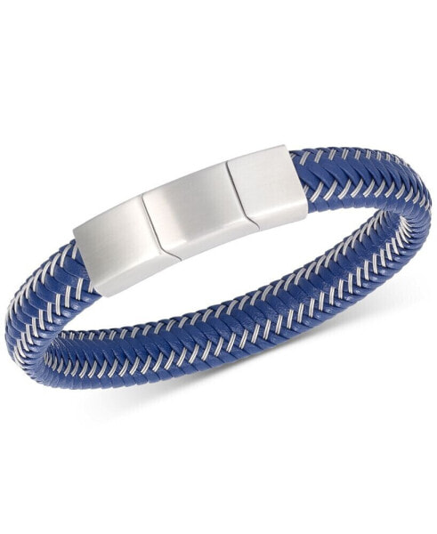 Men's Blue Leather Braided Bracelet in Stainless Steel