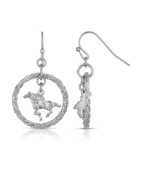 Silver-Tone Suspended Horse Drop Earrings