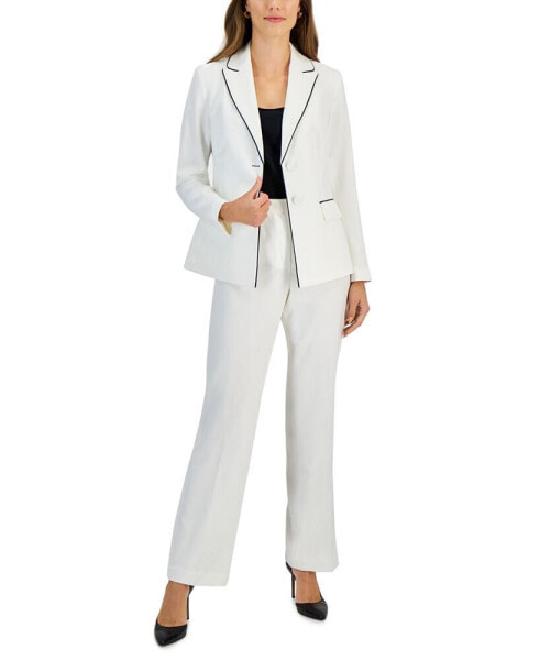 Women's Contrast Trim Two-Button Jacket & Mid Rise Pant Suit