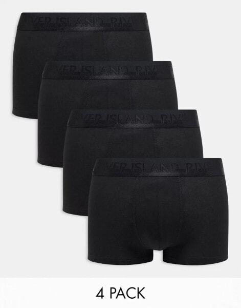 River Island 4 pack cotton stretch trunks in black