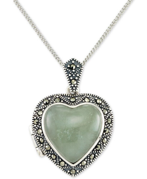 Macy's jade (13mm) & Marcasite Heart Locket 18" Pendant Necklace in Sterling Silver