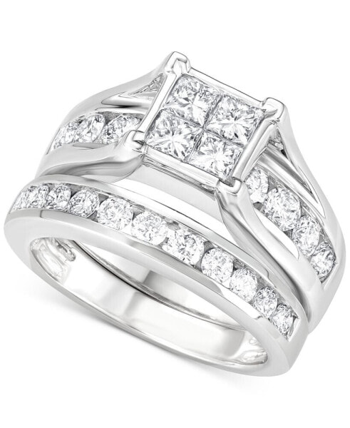 Diamond Princess Quad Channel Bridal Set (2 ct. t.w.) in 14k White Gold