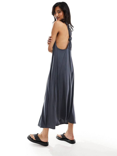 ASOS DESIGN soft touch sleeveless knot detail at back maxi dress in grey