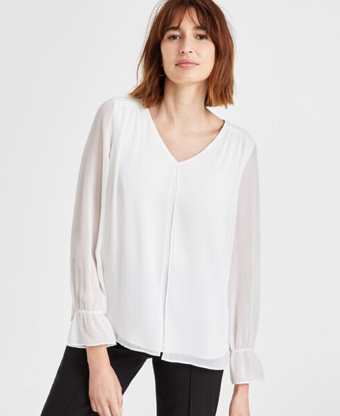 Women's V-Neck Double-Layer Long-Sleeve Blouse