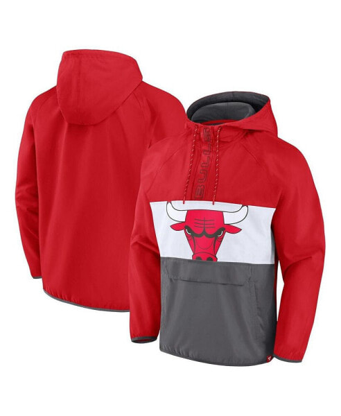 Men's Red, Gray Chicago Bulls Anorak Flagrant Foul Color-Block Raglan Hoodie Half-Zip Jacket