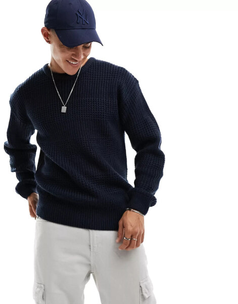 New Look stitch crew neck jumper in navy