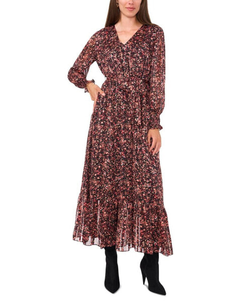 Women's Floral-Printed Faux-Wrap Belted Maxi Dress