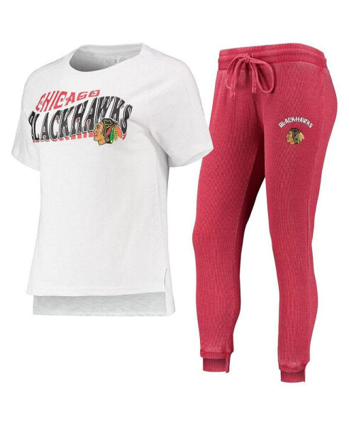 Women's Red, White Chicago Blackhawks Resurgence Slub Burnout Raglan T-shirt and Joggers Sleep Set