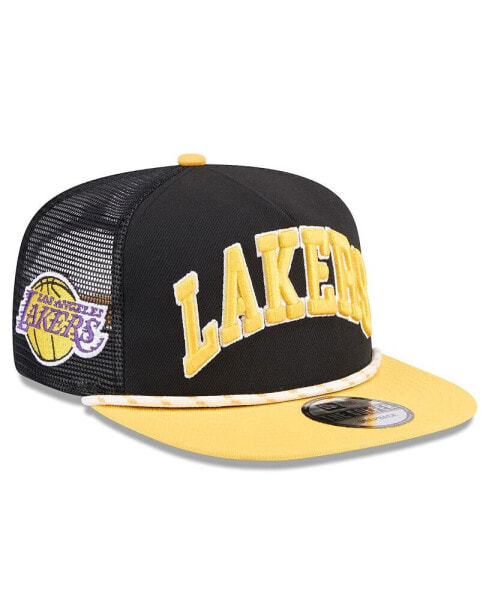 Men's Black/Gold Los Angeles Lakers Throwback Team Arch Golfer Snapback Hat