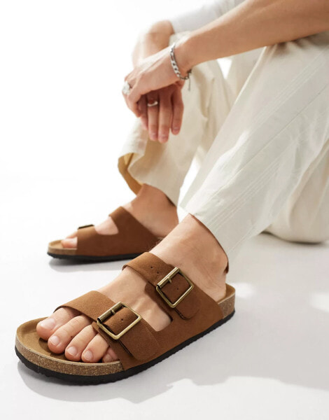 ASOS DESIGN two strap sandals in tan