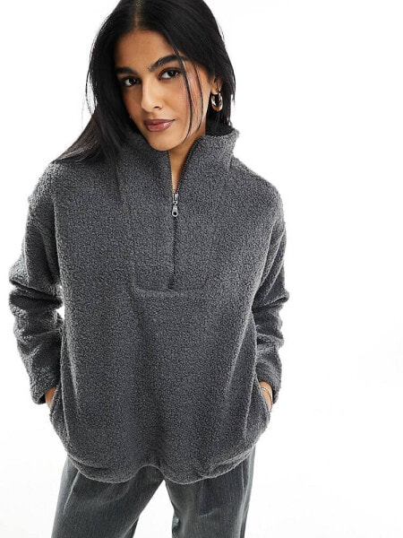 New Look teddy 1/4 zip jumper in grey