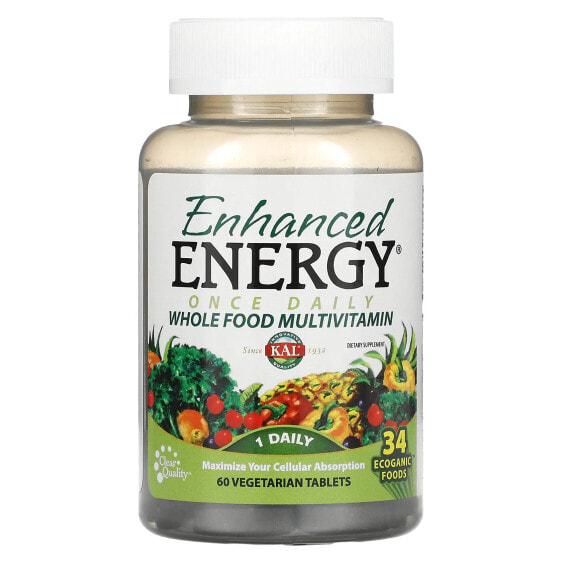 Мультивитамин KAL Enhanced Energy, ежедневный комплекс из натуральных продуктов, 60 вегетарианских таблеток