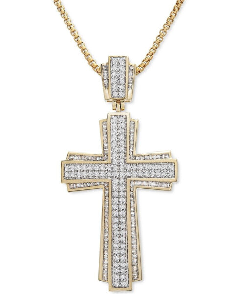 Men's Cross 22" Pendant Necklace (1 ct. t.w.) in 14k Gold-Plated Sterling Silver Or Sterling Silver