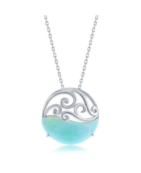 Sterling Silver Round Larimar Waves Necklace