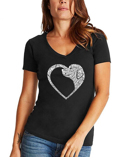 Women's Dog Heart Word Art V-neck T-shirt