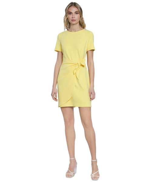 Women's Short-Sleeve Tie-Front Sheath Dress