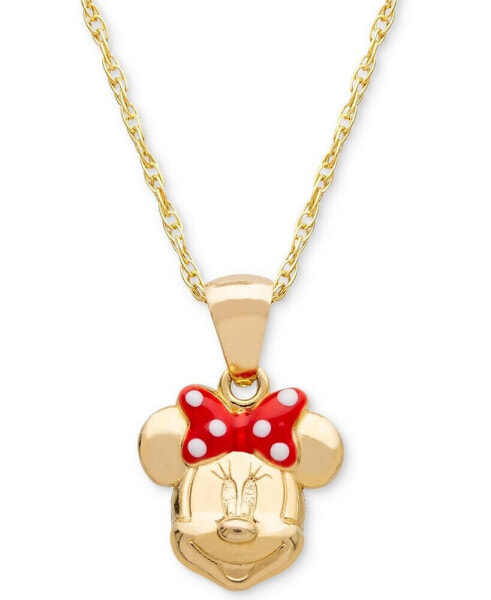 Disney children's Minnie Mouse 15" Pendant Necklace with Enamel Bow in 14k Gold