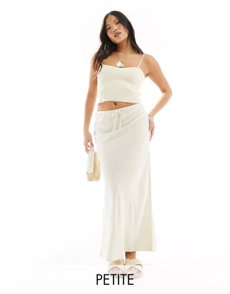 Stradivarius Petite linen look maxi slip skirt in natural