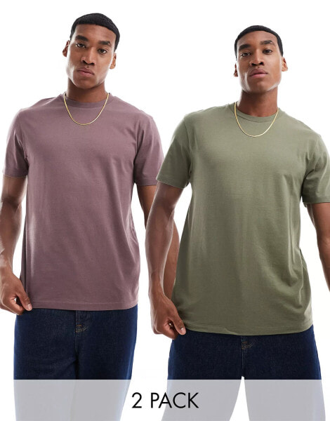 ASOS DESIGN 2 pack crew neck t-shirts in cream and beige