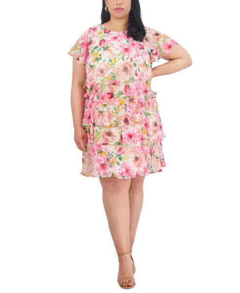 Plus Size Floral-Print Tiered Dress