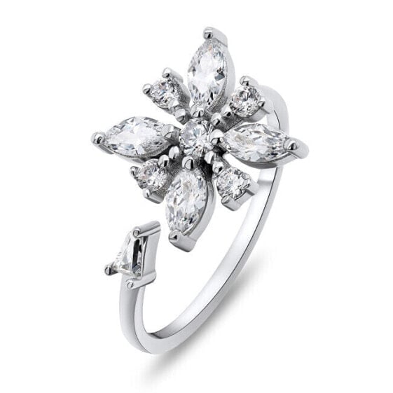 Gentle silver open ring Flower RI039W