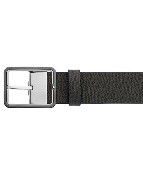 Rectangular Buckle Reversible Leather Belt