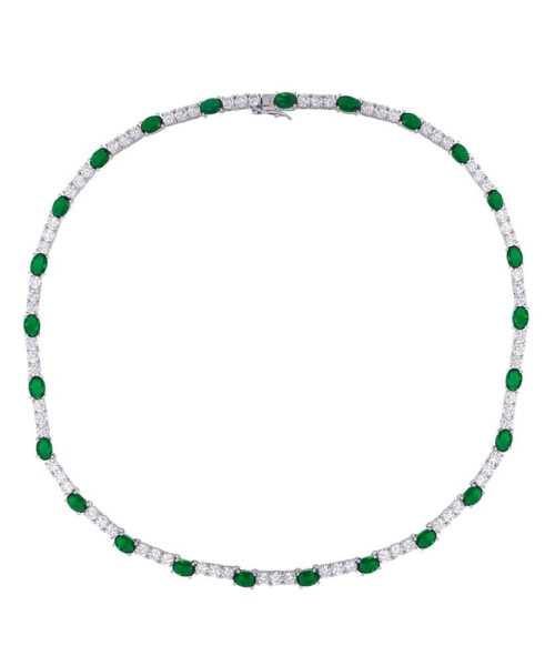 Macy's simulated Emerald/Cubic Zirconia Oval Necklace in Silver Plate