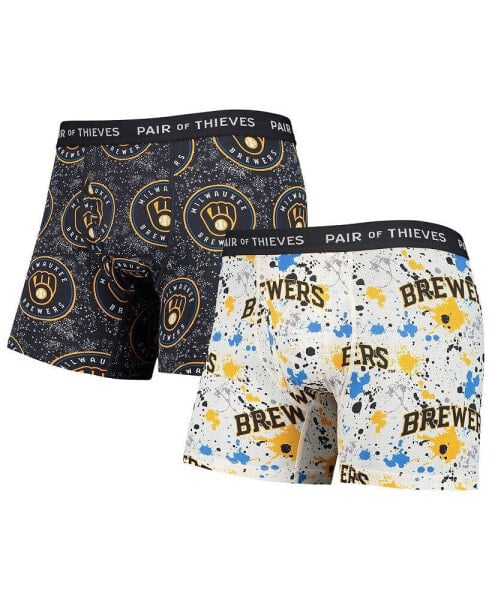 Men's White and Navy Milwaukee Brewers Super Fit 2-Pack Boxer Briefs Set