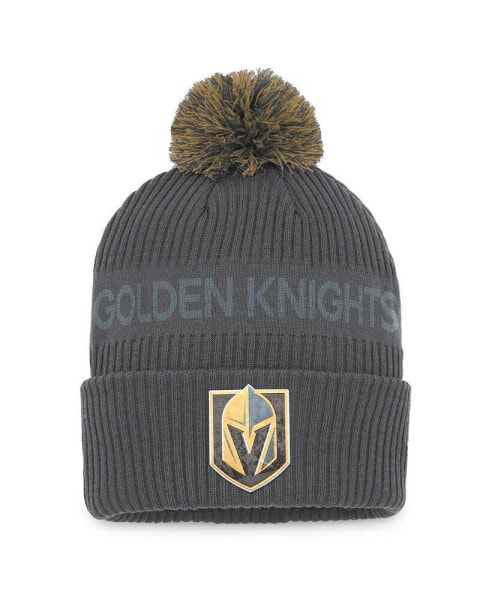 Men's Charcoal Vegas Golden Knights Authentic Pro Home Ice Cuffed Knit Hat with Pom