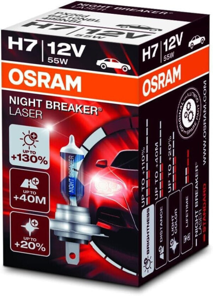 Osram Night Breaker Laser, H7 Halogen, Headlight Bulb, Single blister, White