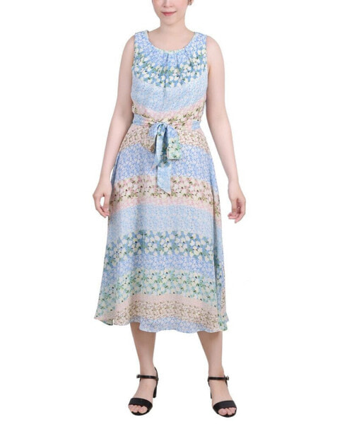 Petite Sleeveless Chiffon Belted Dress