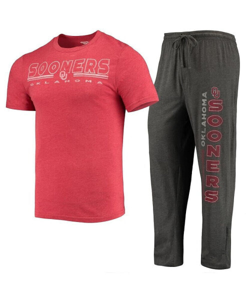 Men's Heathered Charcoal, Crimson Oklahoma Sooners Meter T-shirt and Pants Sleep Set