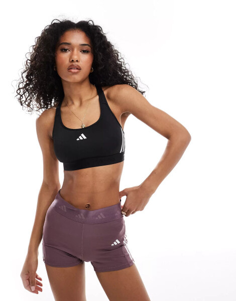 adidas Training Hyperglam mid support sports bra in black