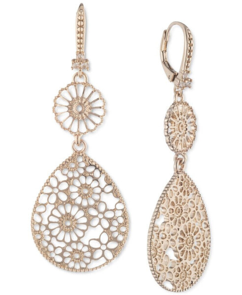 Gold-Tone Filigree Double Drop Earrings