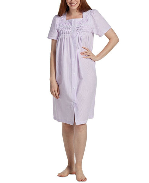 Women's Short Snap-Front Seersucker Robe