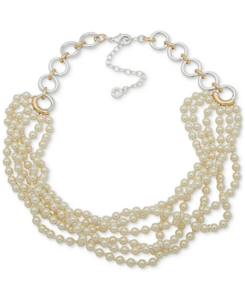 Two-Tone Imitation Pearl Ring Layered Statement Necklace, 16" + 3" extender